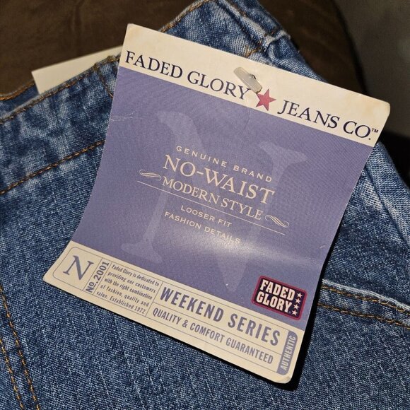 NWT Faded Glory Blue Jeans Size 8 No Waist Modern Style Looser Fit Medium Stone - Picture 10 of 12